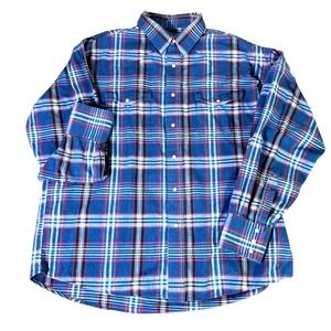 Wrangler Western Shirt Mens Size XL Blue Plaid Long Sleeve Button‎ Up Cowboy